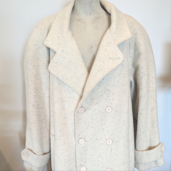 Vintage 80s Jonathan Christopher Full Length Ivory  Wool Trench Coat Over Size - Picture 12 of 16